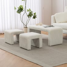 3 Piece Opher Corduroy Ottoman Bench & Footstool Set